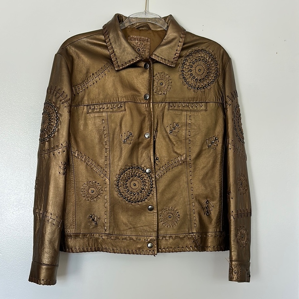 Chico's Vintage Studded Brown Leather Jacket